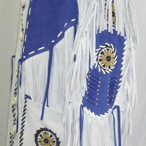 Men Western Leather Jacket Wear Fringes Beads Native American Cowboy Coat