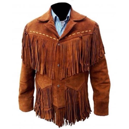 Men Western Suede Leather Jacket ,Tan Cowboy Suede Leather, Cowboy Jacket
