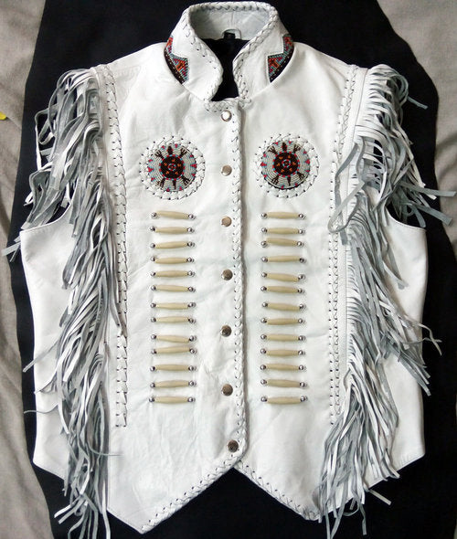 Men Western Leather Jacket ,White Cowboy Leather Jacket, Cowboy Jackets