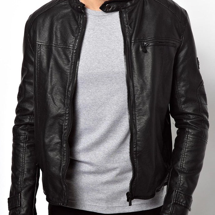 Men's Biker Leather Jacket, Black Leather Jacket Mens