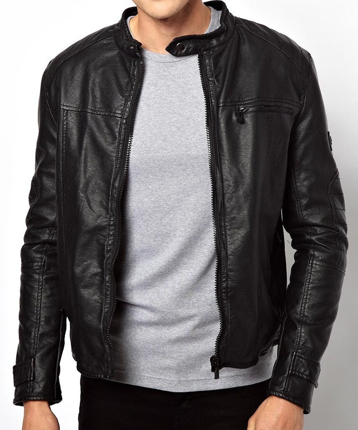 Men's Biker Leather Jacket, Black Leather Jacket Mens