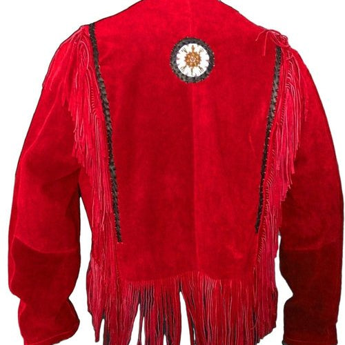 Men's Suede Leather Jacket Western Wear Cowboy Coat Fringe Bead,Jacket