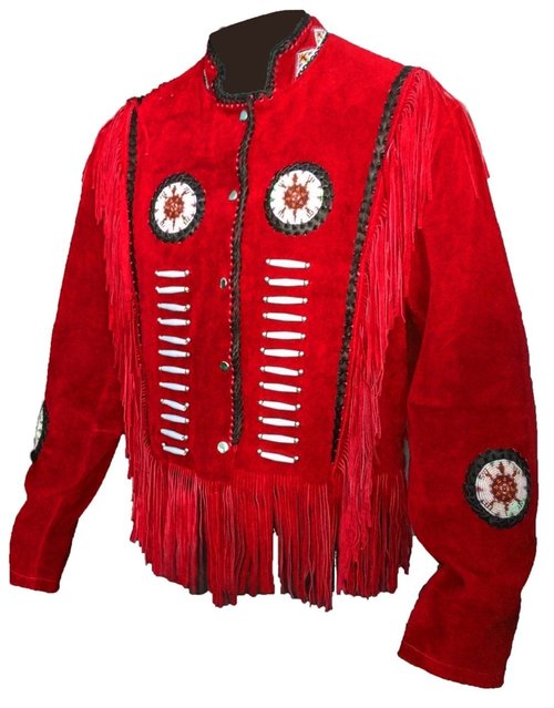 Men's Western Cowboy Jacket Suede Fringe Beaded Native American Leather Jacket e