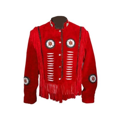 Men's Suede Leather Jacket Western Wear Cowboy Coat Fringe Bead,Jacket
