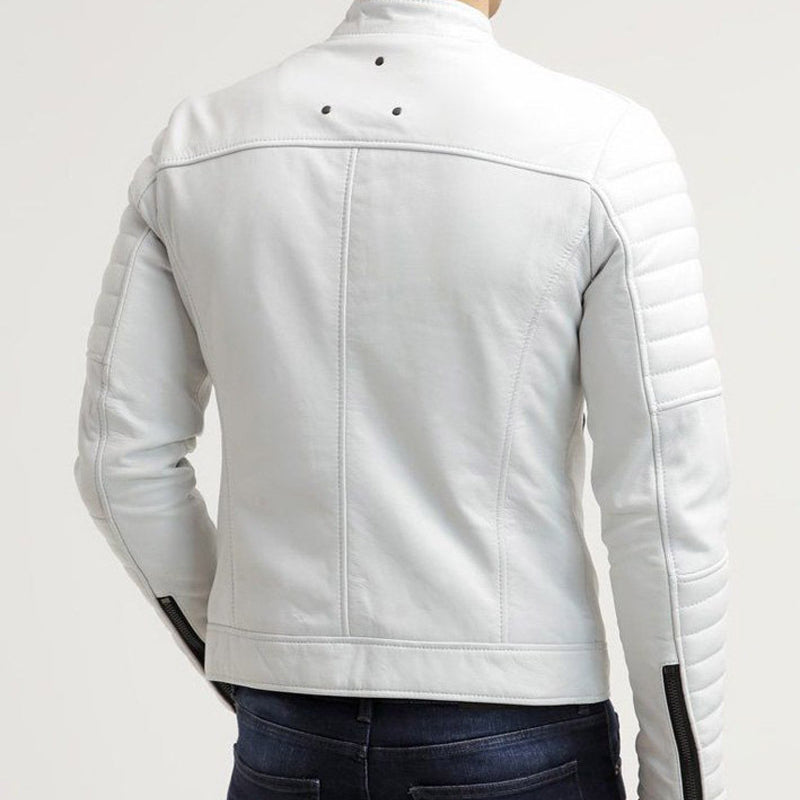New Men Fashion Trend White Motorcycle Leather Jacket, Biker Fashion