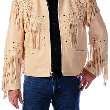 Cowboy Leather Jacket,Western Men 1980' Cowboy Cream Color Fringe Jackets