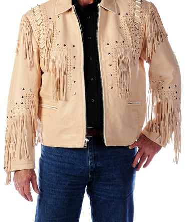 Cowboy Leather Jacket,Western Men 1980' Cowboy Cream Color Fringe Jackets