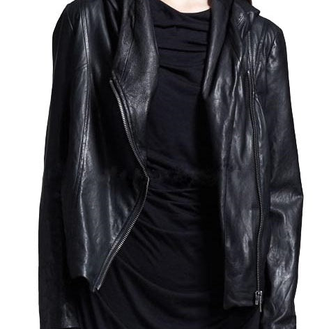 Women Black Hooded Leather Jacket, Leather Jackets, Hoodies
