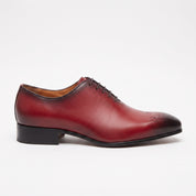Red and Dark Brown Plain-Toe Leather Wholecut Oxfords — Gaveston