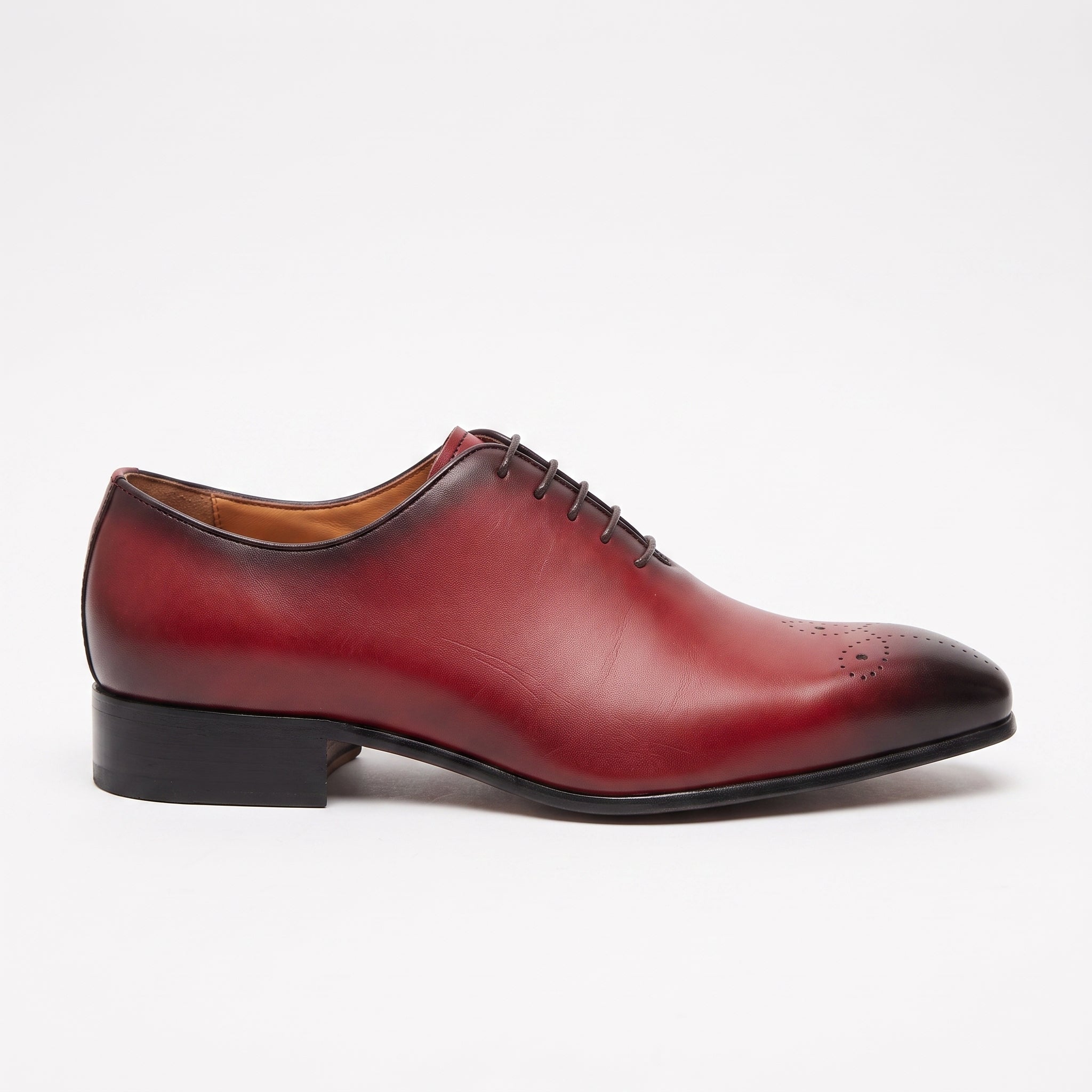 Red and Dark Brown Plain-Toe Leather Wholecut Oxfords — Gaveston