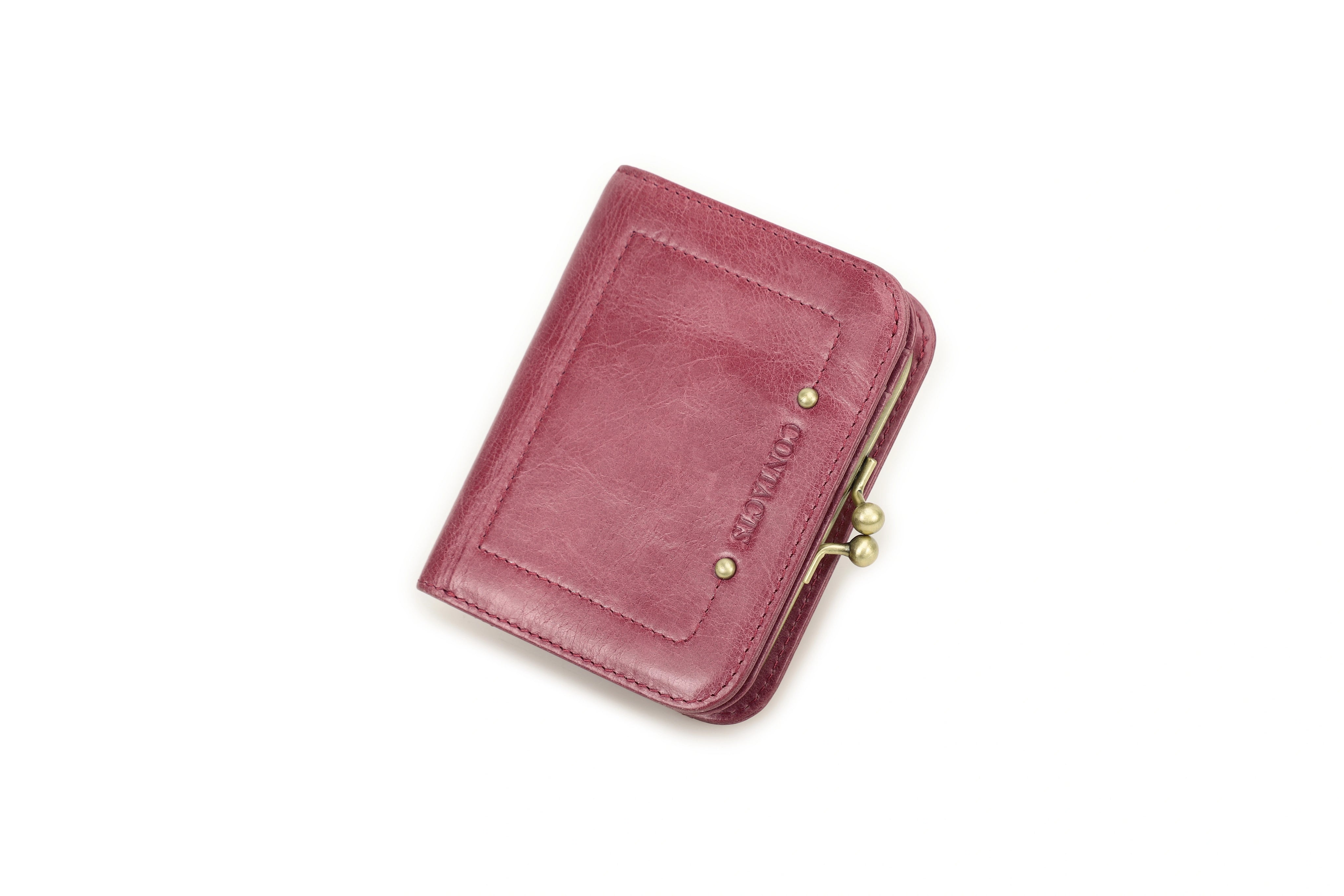 Women Leather Bifold Clutch Wallet with Metal Frame