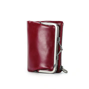 Women's Leather Kiss Lock Clutch Wallet