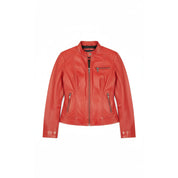 close-up-lay-flat - Women's Cafe Racer Leather Jacket, Women's Biker Jacket, Leather Moto Jacket, Women's Racer Style Jacket