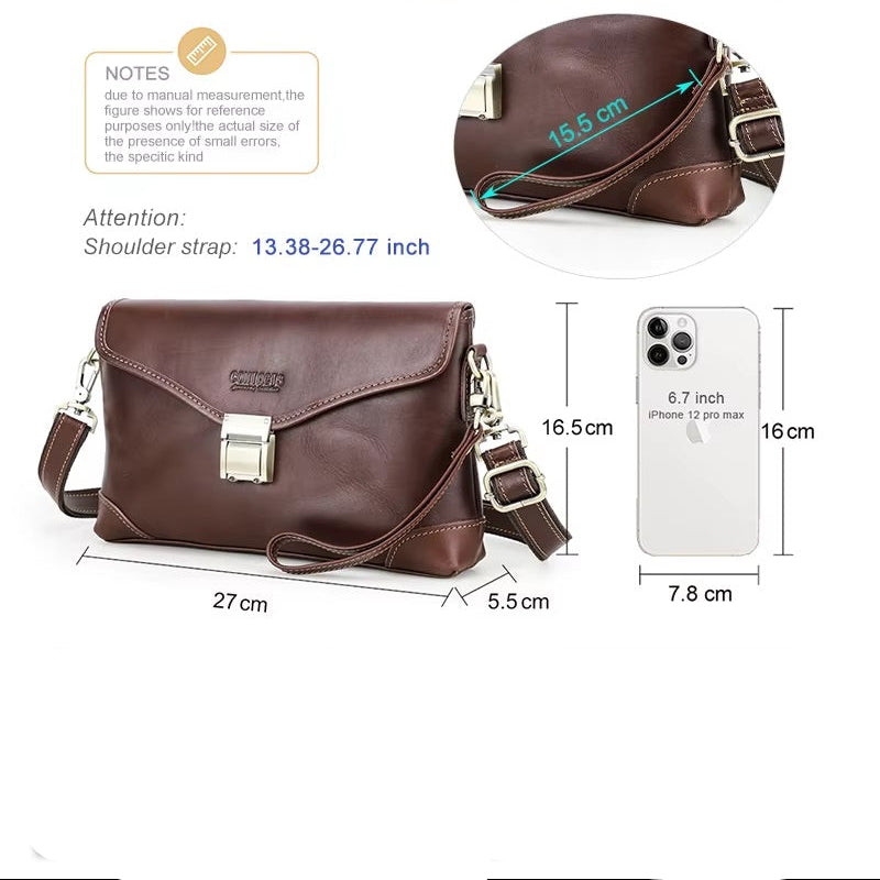 Men's Anti-Theft Leather Clutch Bag - Genuine Versatile Messenger Bag