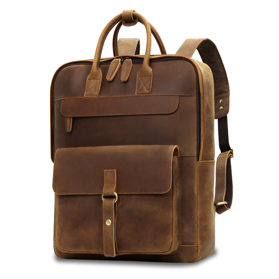 Rugged Leather Backpack with Multiple Pockets