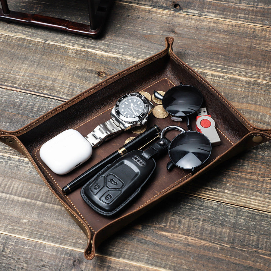 Rustic Leather Valet Tray