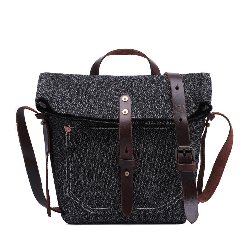 Rustic Vintage Canvas and Leather Crossbody Bag