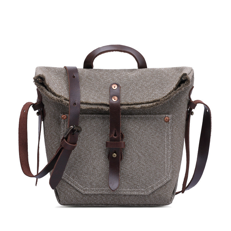 Rustic Vintage Canvas and Leather Crossbody Bag