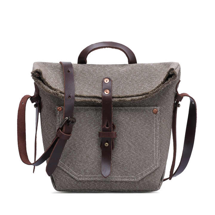 Rustic Vintage Canvas and Leather Crossbody Bag
