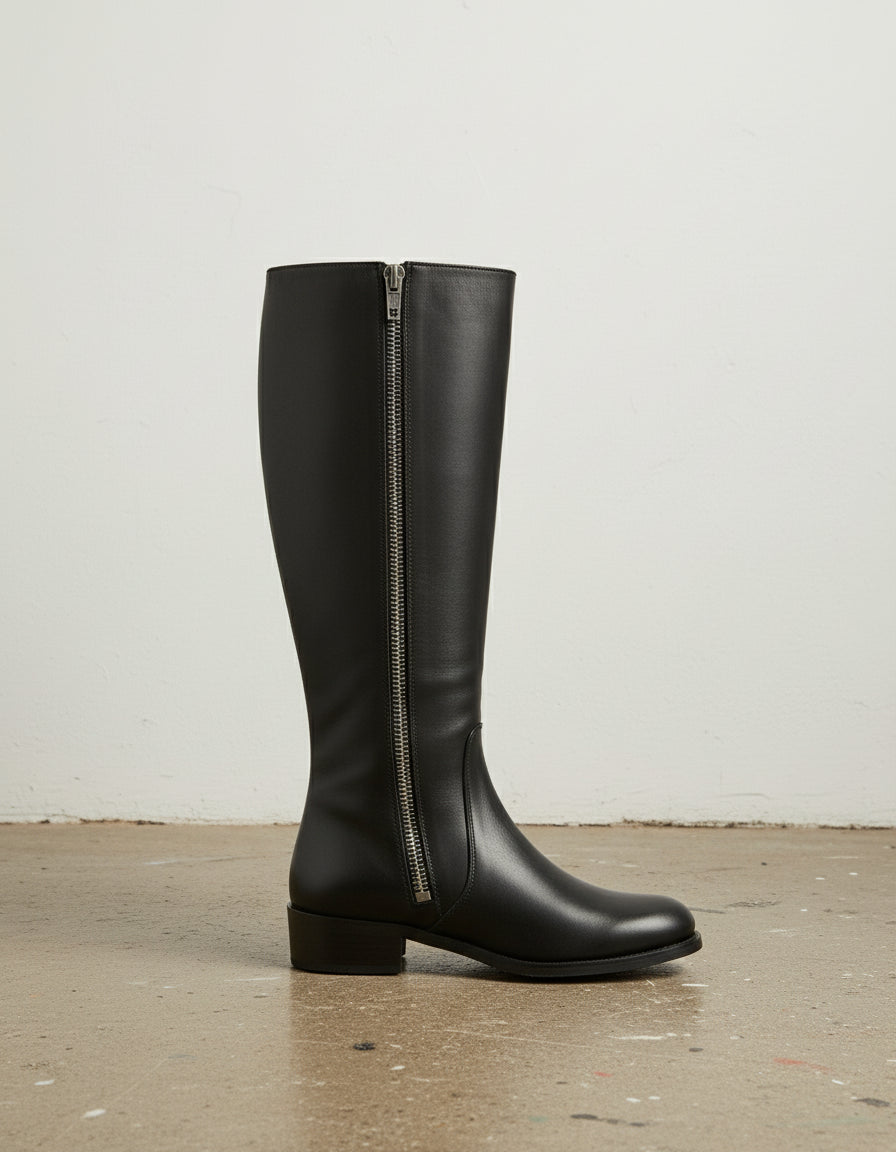 side-view-showing-zipper - Women's Handmade Leather Riding Boots, Knee-High Boots, Full Grain Leather Boots