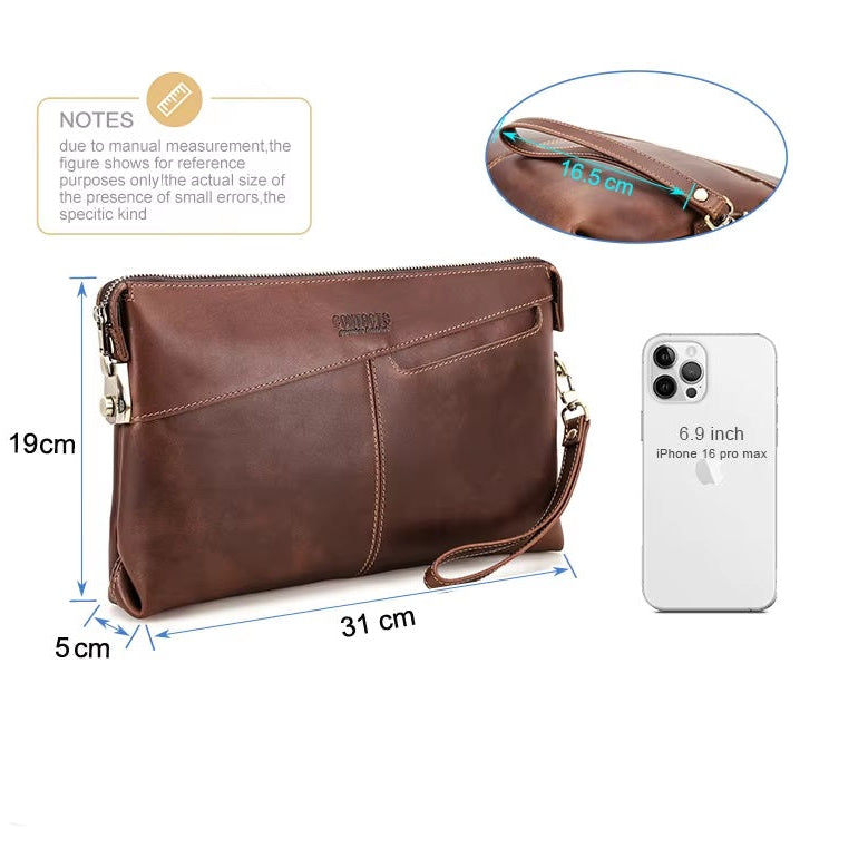 Genuine Leather Clutch Bag, Anti-Theft Purse for Men