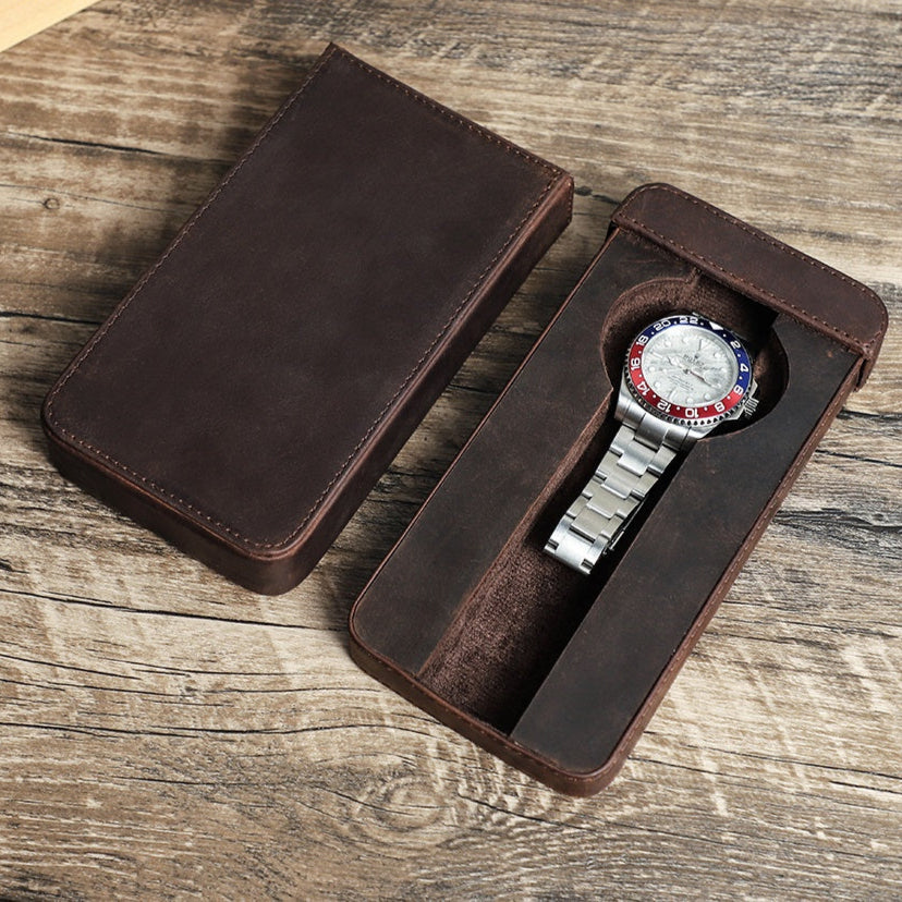 Single Watch Genuine Leather Slide Out Case Holder