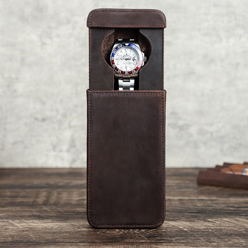 Single Watch Genuine Leather Slide Out Case Holder