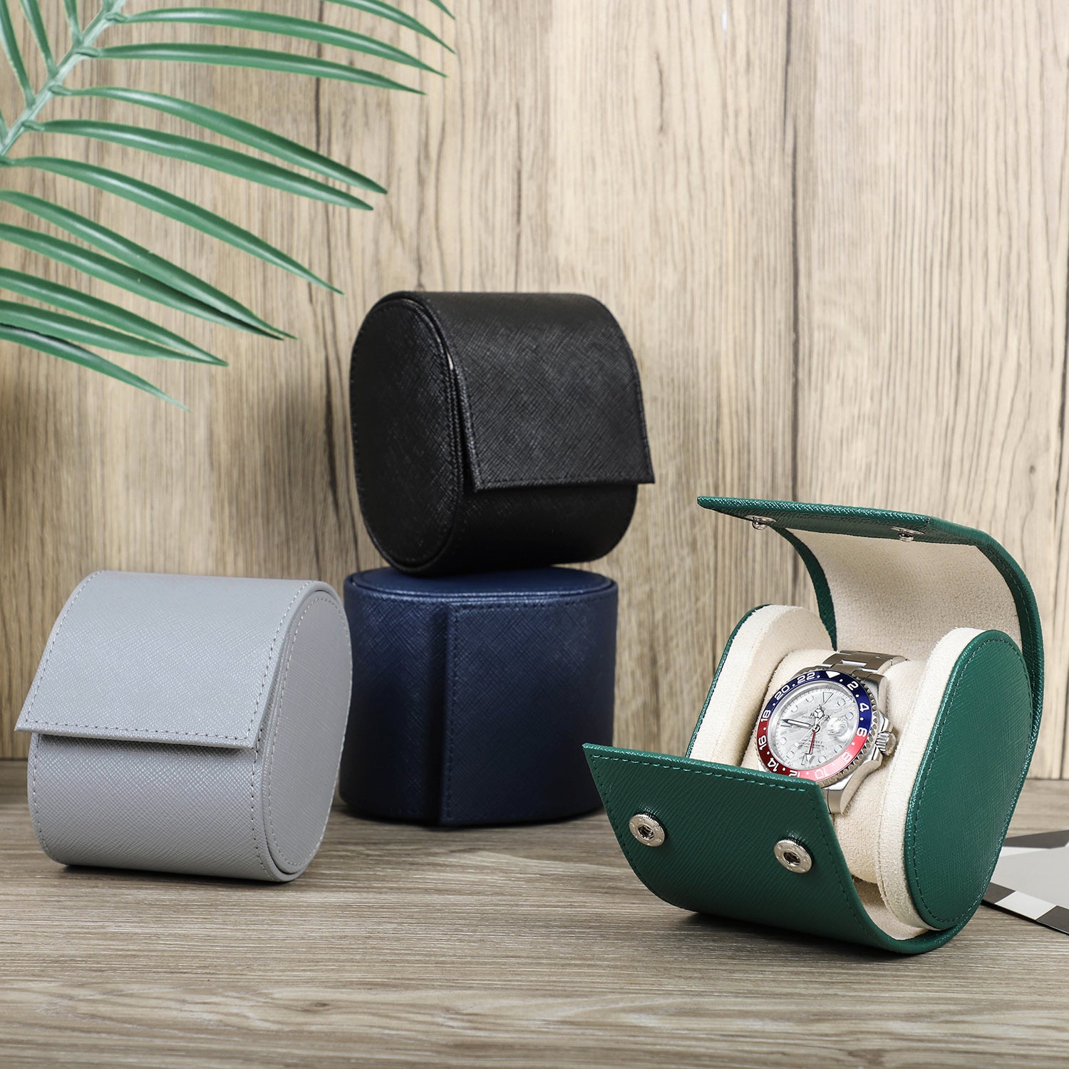 Single Watch Genuine Leather Watch Roll Travel Case