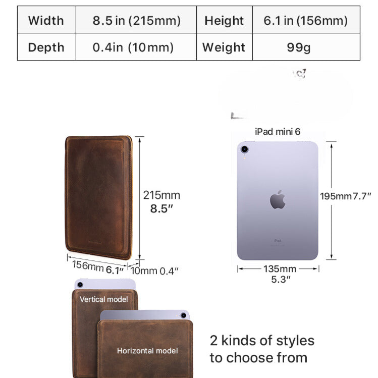 Slim Cow Leather Tablet Sleeve for iPad Mini