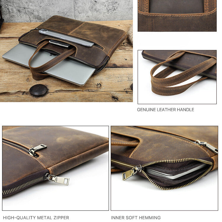 Slim Vintage Leather Laptop Sleeve for MacBook Pro 14"