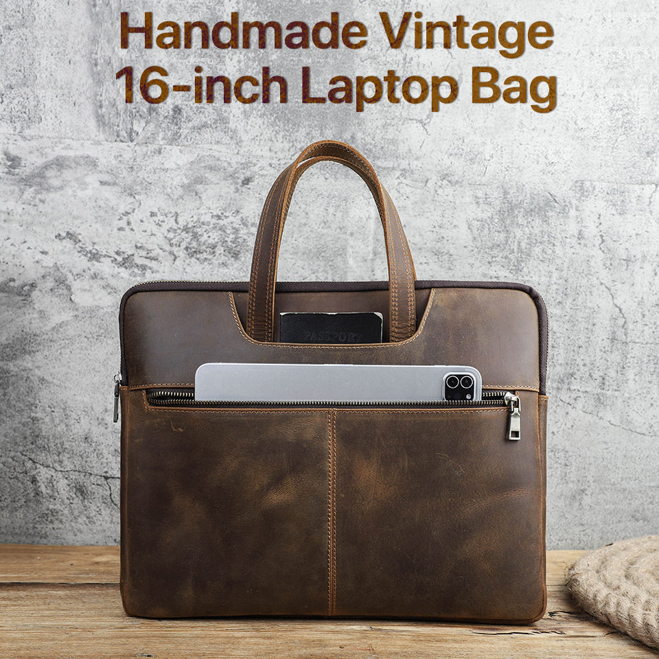 Slim Vintage Leather Laptop Sleeve for MacBook Pro 14"
