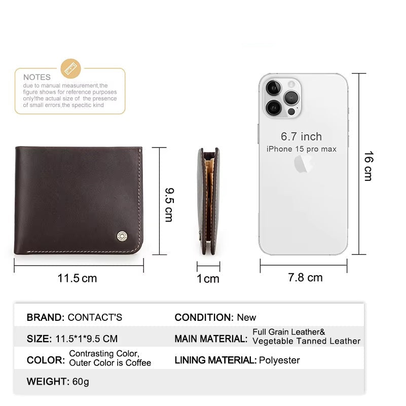Color-Contrast Men's Slim RFID Bifold Genuine Leather Wallet