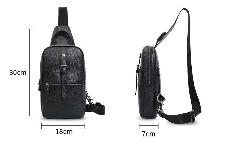 Men's Vintage Leather Crossbody Zipper Chest Bag