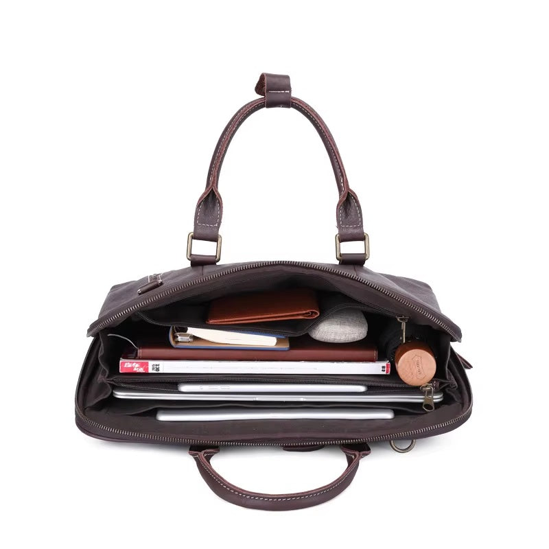 Premium Vintage Leather Laptop Briefcase for Men – Waterproof, Zipper Close