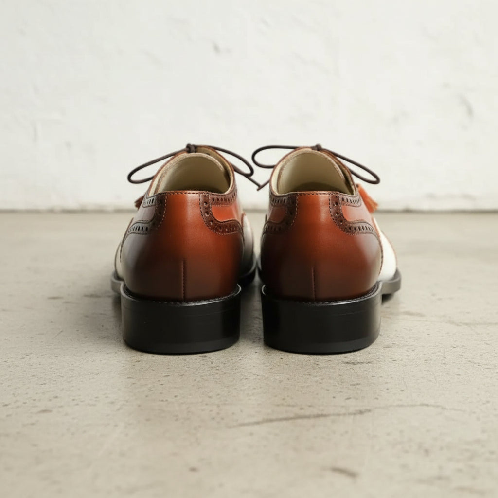 Stylish Handmade Men's Oxford Burnished two tone lace up dress shoes - back-view