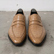 Tan Alligator-Embossed Leather Penny Loafers — Kingsley