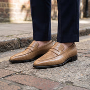 Tan Alligator-Embossed Leather Penny Loafers — Kingsley