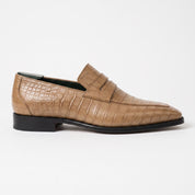 Tan Alligator-Embossed Leather Penny Loafers — Kingsley