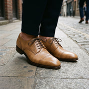 Tan Crocodile-Embossed Leather Cap-Toe Oxfords — Ayleson