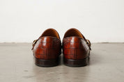 Tan Crocodile Leather Handmade Double Monk Formal Dress Shoes, - back-view