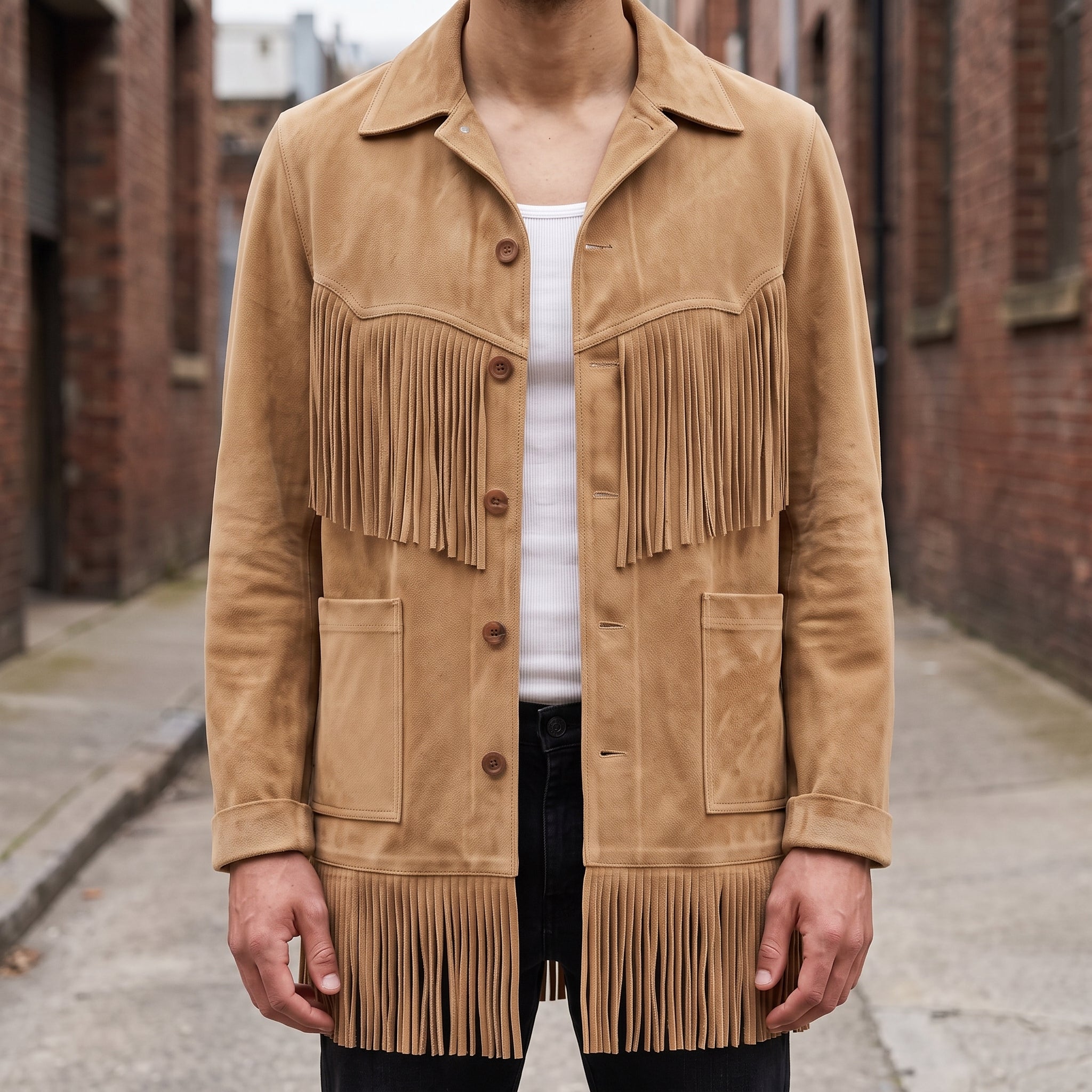 Men's Tan Fringe Suede Jacket — Howland