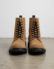Tan-Handcrafted Leather Biker Boots - Rugged Protection & Comfort-front-view