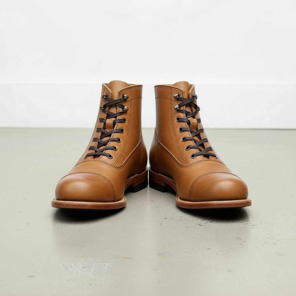 Tan-Handcrafted Leather Men's Ankle Boot-front-view