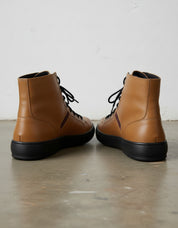 Tan-Handcrafted Men's Leather Biker Sneakers with Extra Toe Protection-front-view