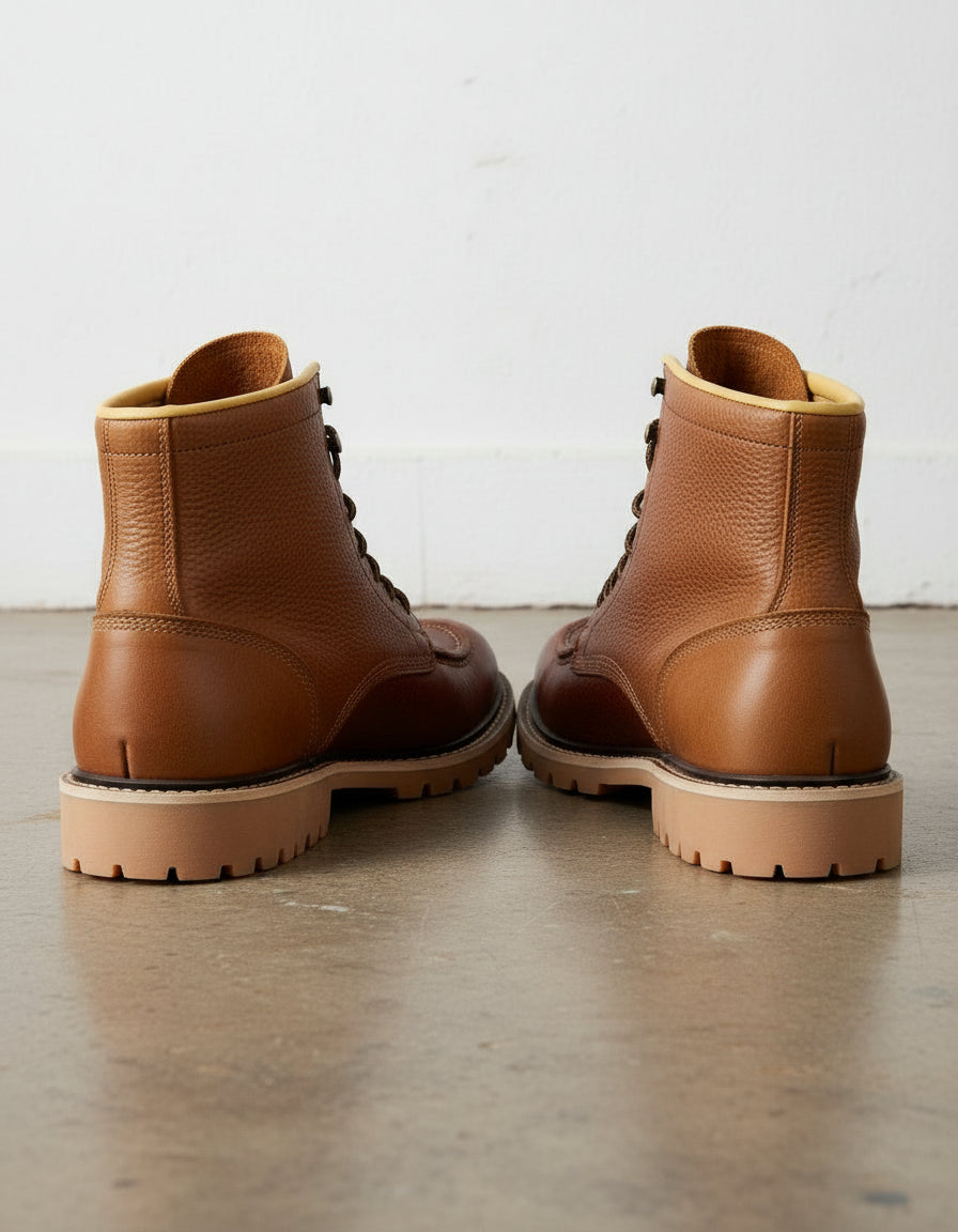 Tan-Handmade Full-grain Biker Boots-angle-view-showing-depth