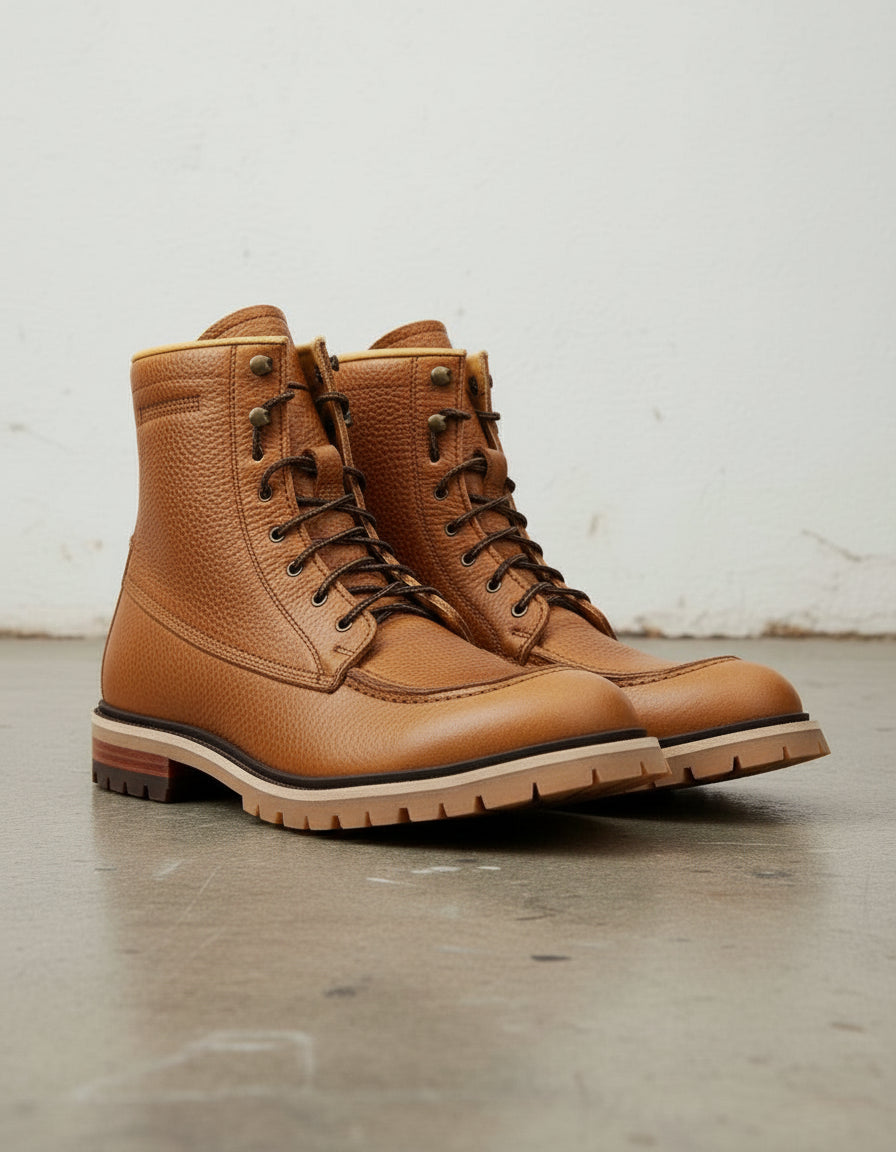Tan-Handmade Full-grain Biker Boots-front-view
