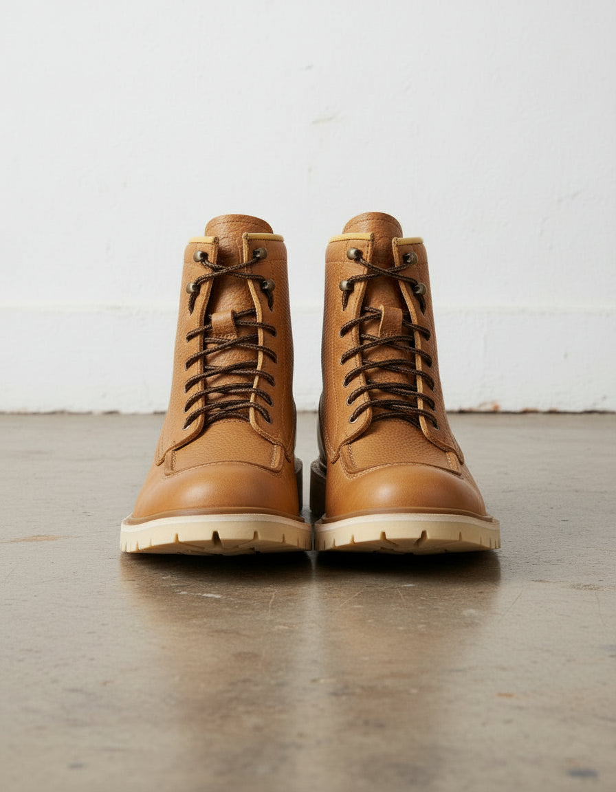 Tan-Handmade Full-grain Biker Boots-front-view