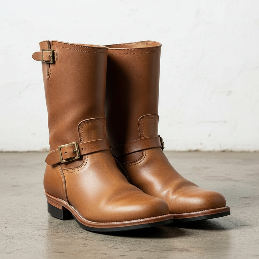 Tan-Handmade Men Two Tone Biker Boots, Men and Motorcycle Boot-angle-view-showing-depth