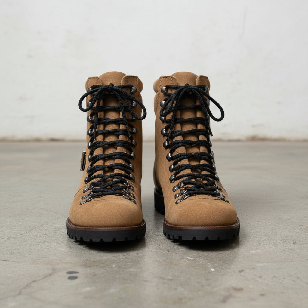 Tan-Handmade Men's Biker Leather Ankle Boots-front-view