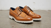 Tan Leather Brogue Shoes with rubber sole, Handmade Leather Shoes for men - angle-view-showing-depth